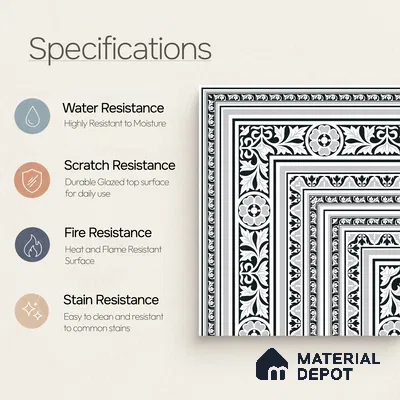 Moroccan Monochrome Wall & Floor Carpet Corner Tile TL 11152 Baroque Laurel 1 ft x 1 ft Ceramic Matte Finish Tile - 10 mm | Suitable For Living Room, Kitchen, Dining Area