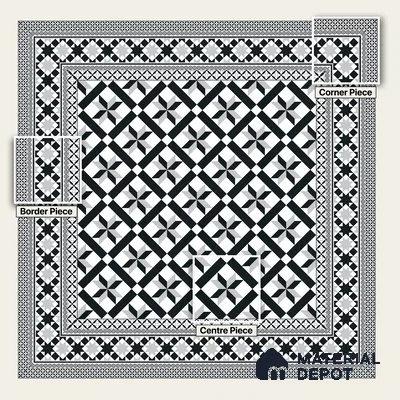 Moroccan Wall & Floor Carpet Corner Tile TL 11154 Monochrome Kasbah 1 ft x 1 ft Ceramic Matte Finish Tile - 10 mm | Suitable For Living Room, Kitchen, Dining Area