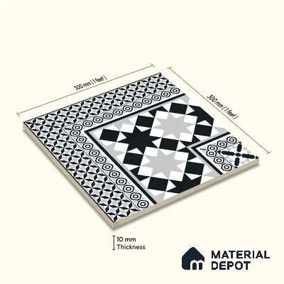 Moroccan Wall & Floor Carpet Corner Tile TL 11154 Monochrome Kasbah 1 ft x 1 ft Ceramic Matte Finish Tile - 10 mm | Suitable For Living Room, Kitchen, Dining Area