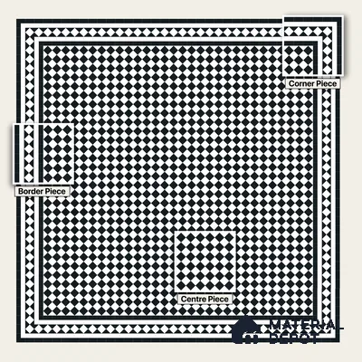 Moroccan Wall & Floor Carpet Corner Tile TL 11160 Monochrome Harlequin 1 ft x 1 ft Ceramic Matte Finish Tile - 10 mm | Suitable For Living Room, Kitchen, Dining Area