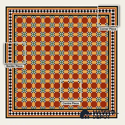 Moroccan Wall & Floor Carpet Center Tile TL 11161 Terracotta Quilt 1 ft x 1 ft Ceramic Matte Finish Tile - 10 mm | Suitable For Kitchen, Bathroom, Balcony