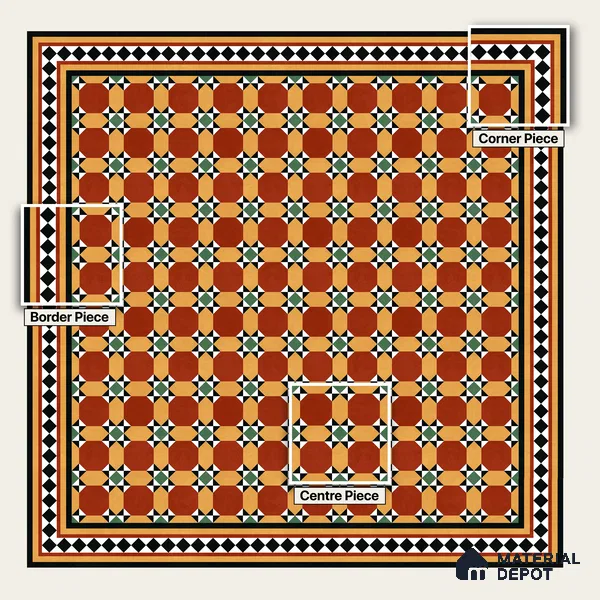 Moroccan Wall & Floor Carpet Border Tile TL 11162 Saffron Mosaic 1 ft x 1 ft Ceramic Matte Finish Tile - 10 mm | Suitable For Kitchen, Bathroom, Balcony