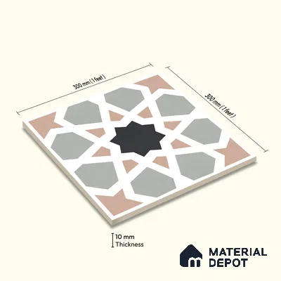 Moroccan Wall & Floor Carpet Center Tile TL 11164 Mosaic Starfall 1 ft x 1 ft Ceramic Matte Finish Tile - 10 mm | Suitable For Kitchen, Bathroom, Balcony