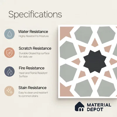 Moroccan Wall & Floor Carpet Center Tile TL 11164 Mosaic Starfall 1 ft x 1 ft Ceramic Matte Finish Tile - 10 mm | Suitable For Kitchen, Bathroom, Balcony