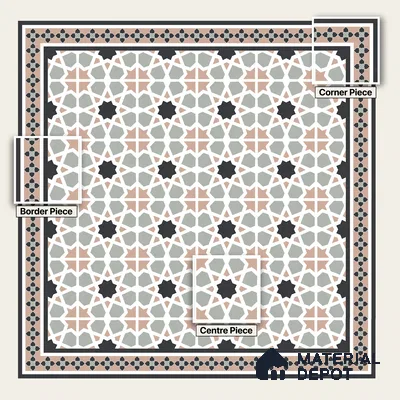 Moroccan Wall & Floor Carpet Border Tile TL 11165 Mosaic Tapestry 1 ft x 1 ft Ceramic Matte Finish Tile - 10 mm | Suitable For Kitchen, Bathroom, Balcony