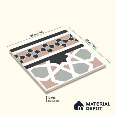 Moroccan Wall & Floor Carpet Border Tile TL 11165 Mosaic Tapestry 1 ft x 1 ft Ceramic Matte Finish Tile - 10 mm | Suitable For Kitchen, Bathroom, Balcony