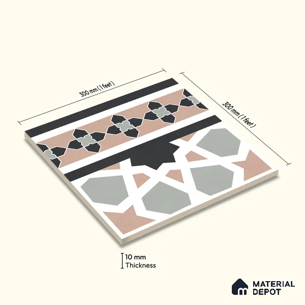 Moroccan Wall & Floor Carpet Border Tile TL 11165 Mosaic Tapestry 1 ft x 1 ft Ceramic Matte Finish Tile - 10 mm | Suitable For Kitchen, Bathroom, Balcony