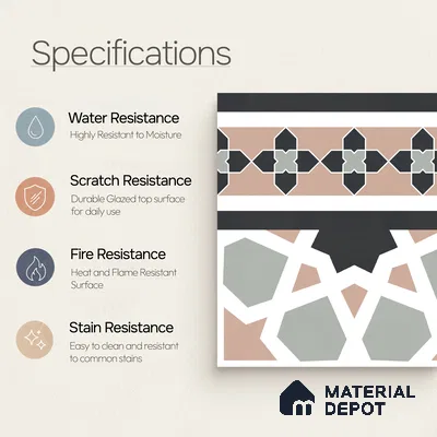 Moroccan Wall & Floor Carpet Border Tile TL 11165 Mosaic Tapestry 1 ft x 1 ft Ceramic Matte Finish Tile - 10 mm | Suitable For Kitchen, Bathroom, Balcony