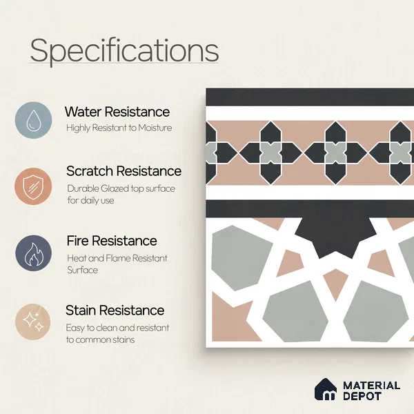 Moroccan Wall & Floor Carpet Border Tile TL 11165 Mosaic Tapestry 1 ft x 1 ft Ceramic Matte Finish Tile - 10 mm | Suitable For Kitchen, Bathroom, Balcony