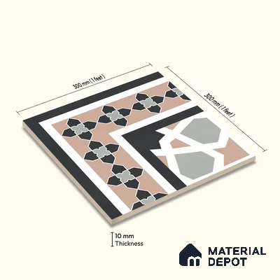 Moroccan Wall & Floor Carpet Corner Tile TL 11166 Rosette Mosaic 1 ft x 1 ft Ceramic Matte Finish Tile - 10 mm | Suitable For Kitchen, Bathroom, Balcony