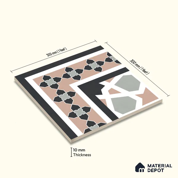 Moroccan Wall & Floor Carpet Corner Tile TL 11166 Rosette Mosaic 1 ft x 1 ft Ceramic Matte Finish Tile - 10 mm | Suitable For Kitchen, Bathroom, Balcony