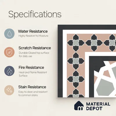 Moroccan Wall & Floor Carpet Corner Tile TL 11166 Rosette Mosaic 1 ft x 1 ft Ceramic Matte Finish Tile - 10 mm | Suitable For Kitchen, Bathroom, Balcony