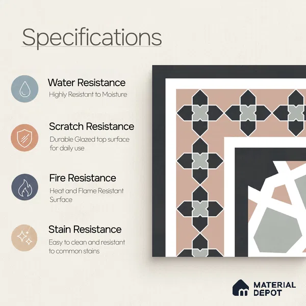Moroccan Wall & Floor Carpet Corner Tile TL 11166 Rosette Mosaic 1 ft x 1 ft Ceramic Matte Finish Tile - 10 mm | Suitable For Kitchen, Bathroom, Balcony