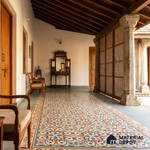 Moroccan Wall & Floor Carpet Center Tile TL 11167 Terra Vine 1 ft x 1 ft Ceramic Matte Finish Tile - 10 mm | Suitable For Kitchen, Bathroom, Balcony