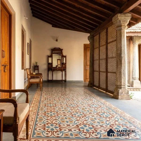 Moroccan Wall & Floor Carpet Center Tile TL 11167 Terra Vine 1 ft x 1 ft Ceramic Matte Finish Tile - 10 mm | Suitable For Kitchen, Bathroom, Balcony