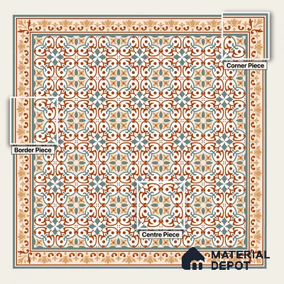 Moroccan Wall & Floor Carpet Center Tile TL 11167 Terra Vine 1 ft x 1 ft Ceramic Matte Finish Tile - 10 mm | Suitable For Kitchen, Bathroom, Balcony