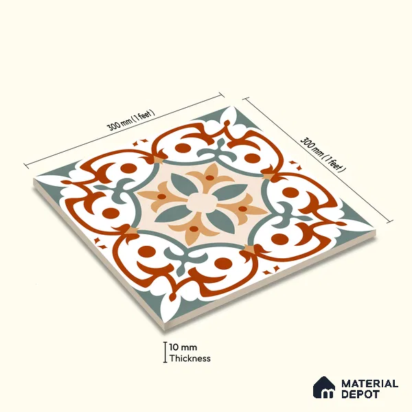 Moroccan Wall & Floor Carpet Center Tile TL 11167 Terra Vine 1 ft x 1 ft Ceramic Matte Finish Tile - 10 mm | Suitable For Kitchen, Bathroom, Balcony