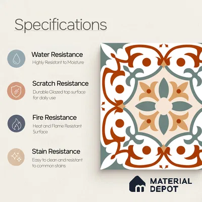 Moroccan Wall & Floor Carpet Center Tile TL 11167 Terra Vine 1 ft x 1 ft Ceramic Matte Finish Tile - 10 mm | Suitable For Kitchen, Bathroom, Balcony