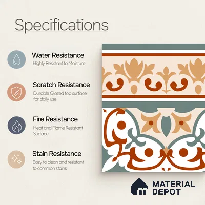 Moroccan Wall & Floor Carpet Border Tile TL 11168 Verdant Baroque 1 ft x 1 ft Ceramic Matte Finish Tile - 10 mm | Suitable For Kitchen, Bathroom, Balcony