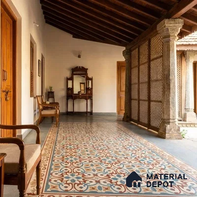 Moroccan Wall & Floor Carpet Corner Tile TL 11169 Terracotta Fleur 1 ft x 1 ft Ceramic Matte Finish Tile - 10 mm | Suitable For Kitchen, Bathroom, Balcony