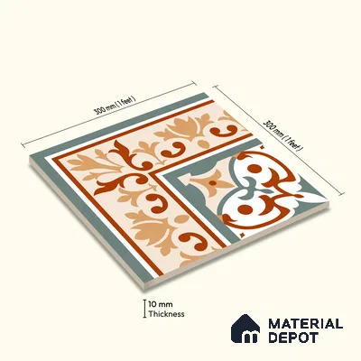 Moroccan Wall & Floor Carpet Corner Tile TL 11169 Terracotta Fleur 1 ft x 1 ft Ceramic Matte Finish Tile - 10 mm | Suitable For Kitchen, Bathroom, Balcony