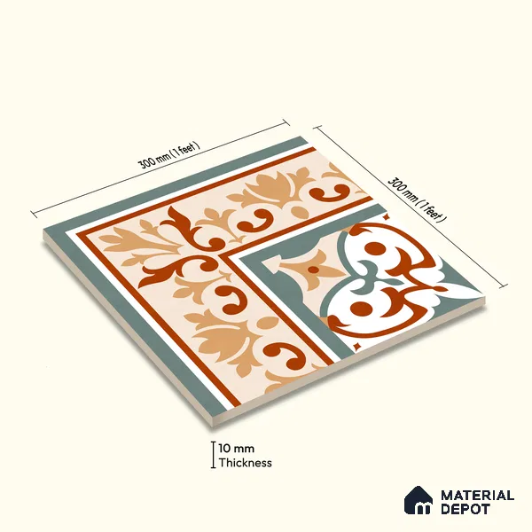 Moroccan Wall & Floor Carpet Corner Tile TL 11169 Terracotta Fleur 1 ft x 1 ft Ceramic Matte Finish Tile - 10 mm | Suitable For Kitchen, Bathroom, Balcony