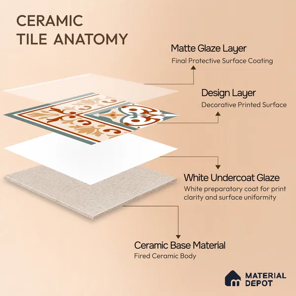 Moroccan Wall & Floor Carpet Corner Tile TL 11169 Terracotta Fleur 1 ft x 1 ft Ceramic Matte Finish Tile - 10 mm | Suitable For Kitchen, Bathroom, Balcony