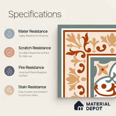 Moroccan Wall & Floor Carpet Corner Tile TL 11169 Terracotta Fleur 1 ft x 1 ft Ceramic Matte Finish Tile - 10 mm | Suitable For Kitchen, Bathroom, Balcony