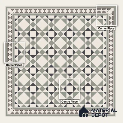 Moroccan Wall & Floor Carpet Border Tile TL 11171 Sage Mosaic Border 1 ft x 1 ft Ceramic Matte Finish Tile - 10 mm | Suitable For Kitchen, Bathroom, Balcony