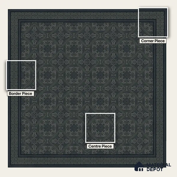 Moroccan Wall & Floor Carpet Center Tile TL 11173 Noir Tapestry 1 ft x 1 ft Ceramic Matte Finish Tile - 10 mm | Suitable For Kitchen, Bathroom, Dining Area