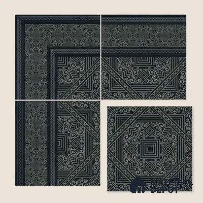 Moroccan Wall & Floor Carpet Center Tile TL 11173 Noir Tapestry 1 ft x 1 ft Ceramic Matte Finish Tile - 10 mm | Suitable For Kitchen, Bathroom, Dining Area