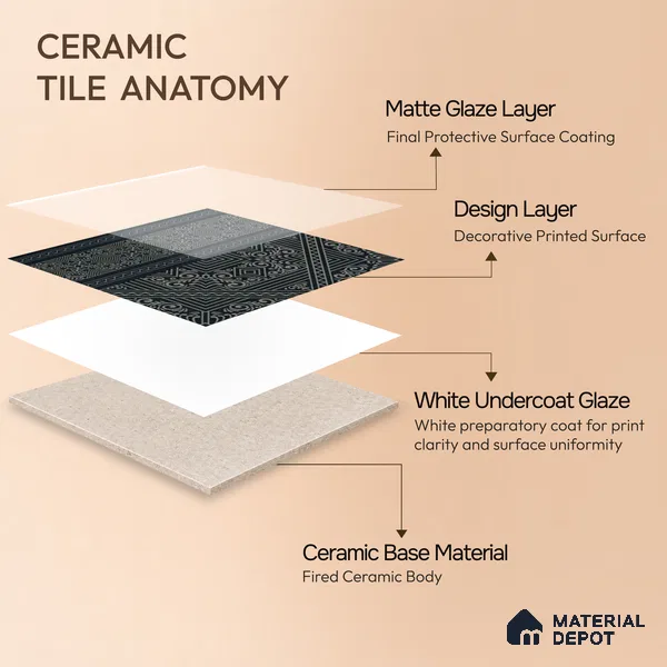 Moroccan Wall & Floor Carpet Border Tile TL 11174 Noir Tribal 1 ft x 1 ft Ceramic Matte Finish Tile - 10 mm | Suitable For Kitchen, Bathroom, Living Room