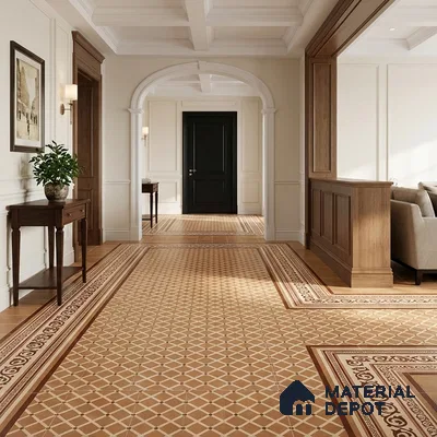 Moroccan Wall & Floor Carpet Center Tile TL 11176 Terracotta Lattice 1 ft x 1 ft Ceramic Matte Finish Tile - 10 mm | Suitable For Kitchen, Bathroom, Dining Area