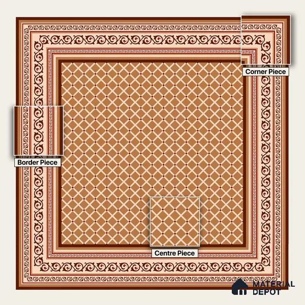Moroccan Wall & Floor Carpet Center Tile TL 11176 Terracotta Lattice 1 ft x 1 ft Ceramic Matte Finish Tile - 10 mm | Suitable For Kitchen, Bathroom, Dining Area