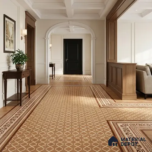 Moroccan Wall & Floor Carpet Border Tile TL 11177 Russet Filigree 1 ft x 1 ft Ceramic Matte Finish Tile - 10 mm | Suitable For Bathroom, Balcony & Kitchen Backsplash