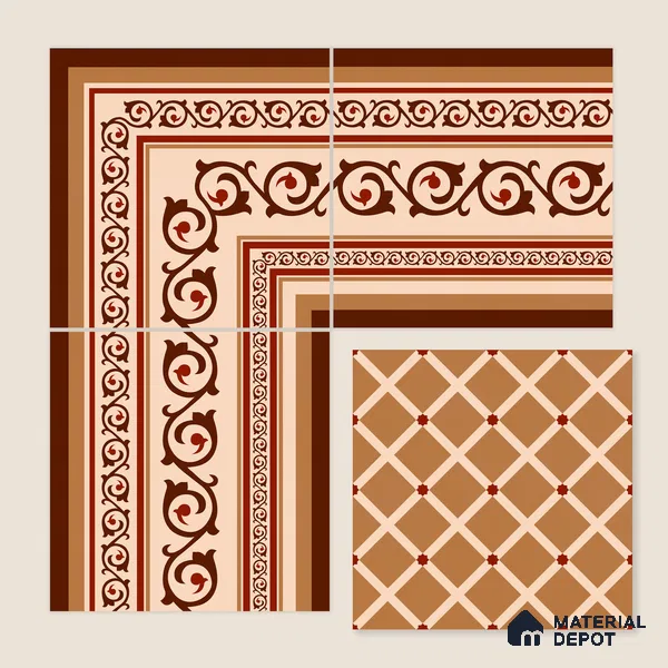 Moroccan Wall & Floor Carpet Border Tile TL 11177 Russet Filigree 1 ft x 1 ft Ceramic Matte Finish Tile - 10 mm | Suitable For Kitchen, Bathroom, Living Room
