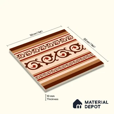 Moroccan Wall & Floor Carpet Border Tile TL 11177 Russet Filigree 1 ft x 1 ft Ceramic Matte Finish Tile - 10 mm | Suitable For Kitchen, Bathroom, Living Room