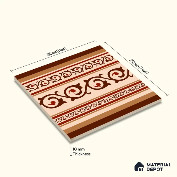 Moroccan Wall & Floor Carpet Border Tile TL 11177 Russet Filigree 1 ft x 1 ft Ceramic Matte Finish Tile - 10 mm | Suitable For Kitchen, Bathroom, Living Room