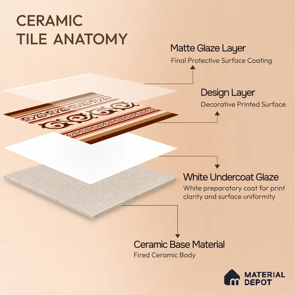 Moroccan Wall & Floor Carpet Border Tile TL 11177 Russet Filigree 1 ft x 1 ft Ceramic Matte Finish Tile - 10 mm | Suitable For Kitchen, Bathroom, Living Room