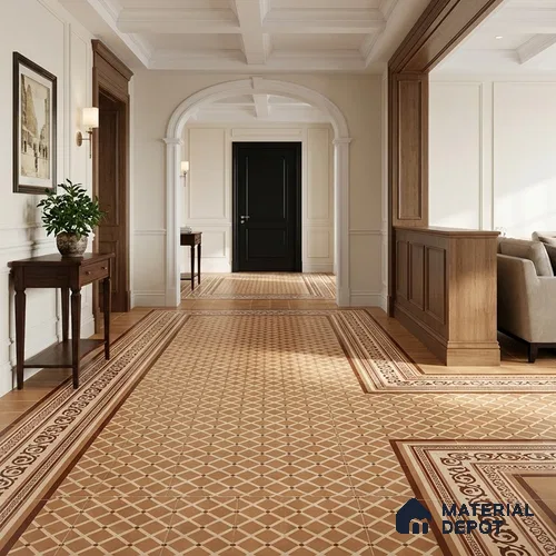 Moroccan Wall & Floor Carpet Corner Tile TL 11178 Russet Arabesque 1 ft x 1 ft Ceramic Matte Finish Tile - 10 mm | Suitable For Kitchen, Bathroom, Living Room