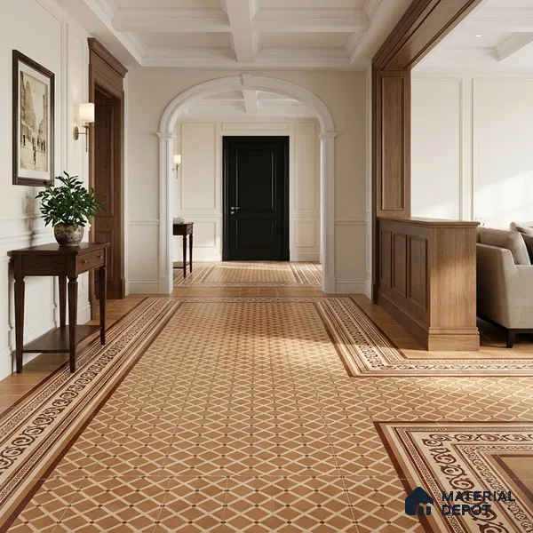 Moroccan Wall & Floor Carpet Corner Tile TL 11178 Russet Arabesque 1 ft x 1 ft Ceramic Matte Finish Tile - 10 mm | Suitable For Kitchen, Bathroom, Living Room