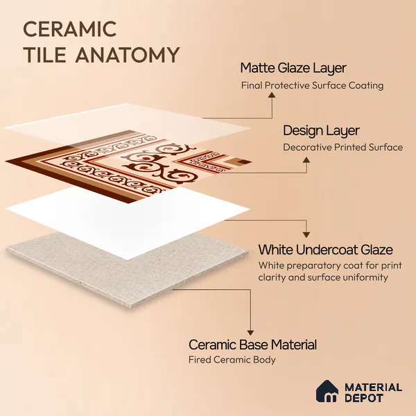 Moroccan Wall & Floor Carpet Corner Tile TL 11178 Russet Arabesque 1 ft x 1 ft Ceramic Matte Finish Tile - 10 mm | Suitable For Kitchen, Bathroom, Living Room