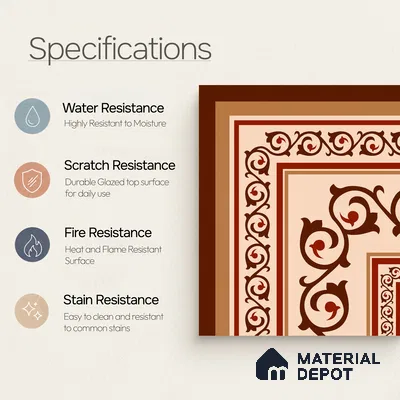 Moroccan Wall & Floor Carpet Corner Tile TL 11178 Russet Arabesque 1 ft x 1 ft Ceramic Matte Finish Tile - 10 mm | Suitable For Kitchen, Bathroom, Living Room