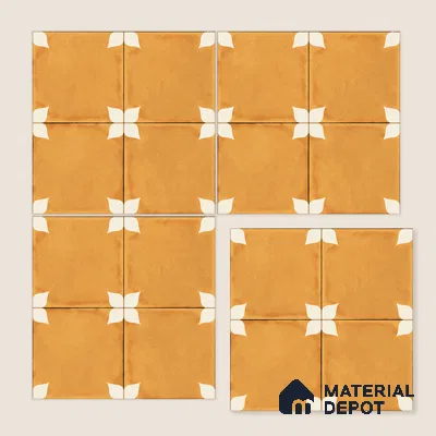 Moroccan Wall & Floor Athangudi Highlighter Tile TL 11181 Saffron Petal 1 ft x 1 ft Ceramic Matte Finish Tile - 10 mm | Suitable For Kitchen, Bathroom, Balcony