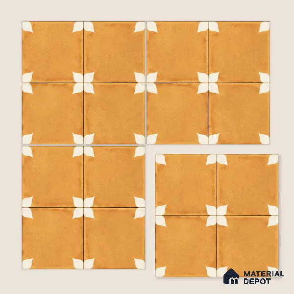 Moroccan Wall & Floor Athangudi Highlighter Tile TL 11181 Saffron Petal 1 ft x 1 ft Ceramic Matte Finish Tile - 10 mm | Suitable For Kitchen, Bathroom, Balcony