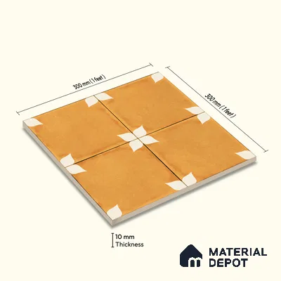 Moroccan Wall & Floor Athangudi Highlighter Tile TL 11181 Saffron Petal 1 ft x 1 ft Ceramic Matte Finish Tile - 10 mm | Suitable For Kitchen, Bathroom, Balcony