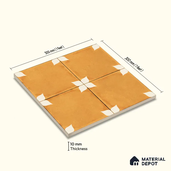 Moroccan Wall & Floor Athangudi Highlighter Tile TL 11181 Saffron Petal 1 ft x 1 ft Ceramic Matte Finish Tile - 10 mm | Suitable For Kitchen, Bathroom, Balcony