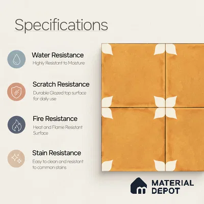 Moroccan Wall & Floor Athangudi Highlighter Tile TL 11181 Saffron Petal 1 ft x 1 ft Ceramic Matte Finish Tile - 10 mm | Suitable For Kitchen, Bathroom, Balcony