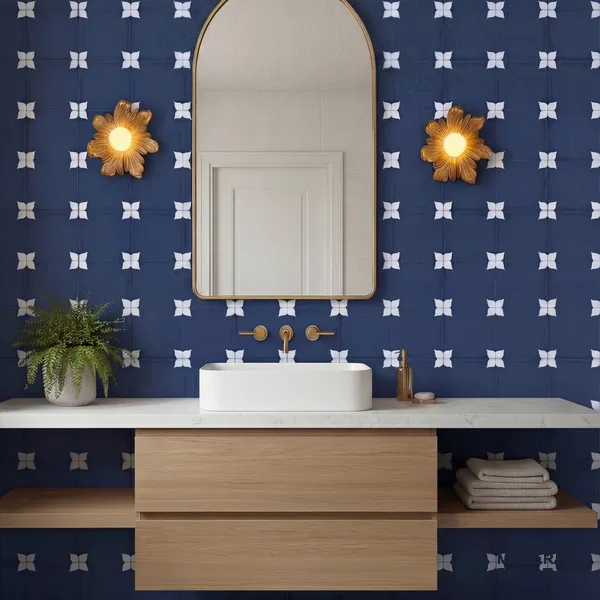 Moroccan Wall & Floor Athangudi Highlighter Tile TL 11182 Indigo Petal 1 ft x 1 ft Ceramic Matte Finish Tile - 10 mm | Suitable For Kitchen, Bathroom, Balcony