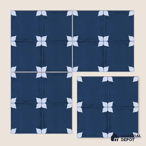 Moroccan Wall & Floor Athangudi Highlighter Tile TL 11182 Indigo Petal 1 ft x 1 ft Ceramic Matte Finish Tile - 10 mm | Suitable For Kitchen, Bathroom, Balcony